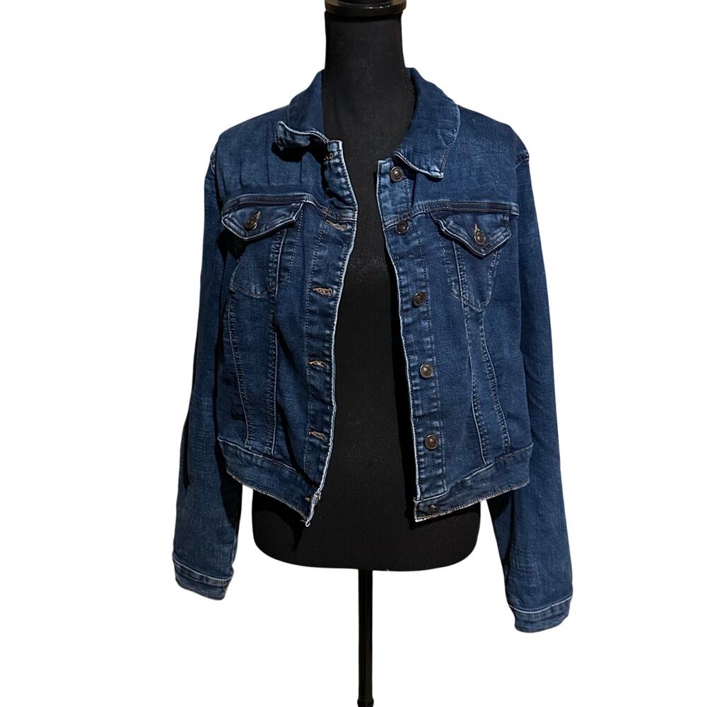 Wax Jean Medium Wash Blue Classic Denim Trucker Jacket Women's 1XL